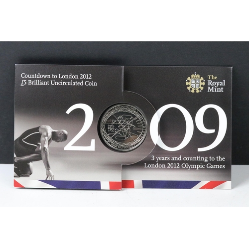 8 - A collection of nine British Royal Mint brilliant uncirculated £5 / Crown  coins to include 2001 Vic... 