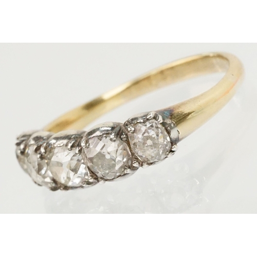 10 - 19th Century Victorian diamond five stone ring. The ring being set with five old cushion cut diamond... 