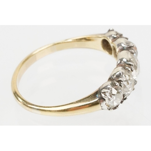 10 - 19th Century Victorian diamond five stone ring. The ring being set with five old cushion cut diamond... 