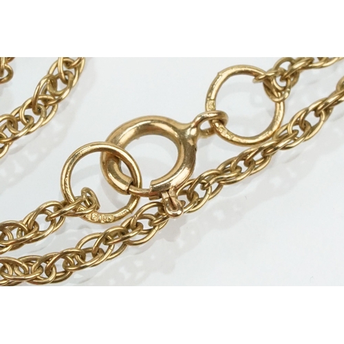 172 - 9ct gold rope twist necklace chain (hallmarked to jump link), together with a 9ct fancy link chain (... 