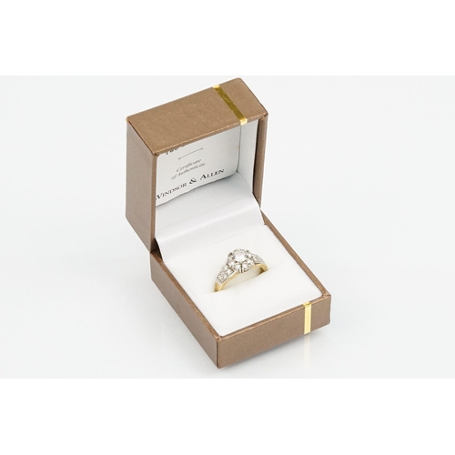 205 - 9ct gold and cz Windsor and Allen Princess Elizabeth two carat ring. The ring being set with a clust... 