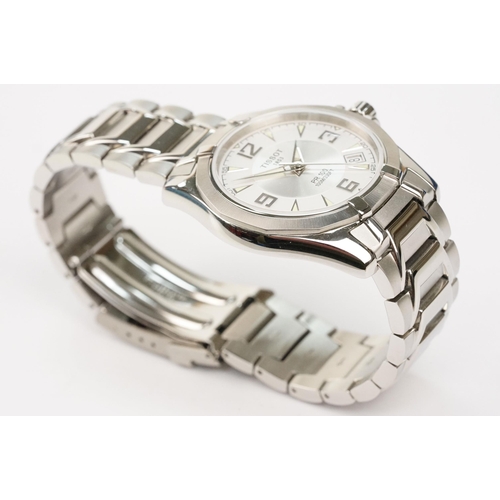 280 - Tissot PR 100 stainless steel wrist watch. The watch having a round face with white dial with arabic... 