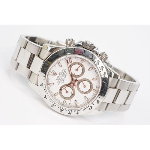 283 - Rolex Oyster Perpetual Cosmograph Daytona stainless steel wristwatch. White face, reference no. 1165... 