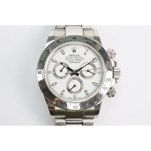 283 - Rolex Oyster Perpetual Cosmograph Daytona stainless steel wristwatch. White face, reference no. 1165... 