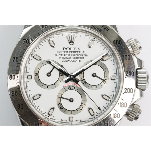 283 - Rolex Oyster Perpetual Cosmograph Daytona stainless steel wristwatch. White face, reference no. 1165... 