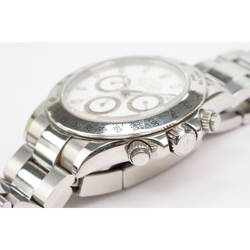 283 - Rolex Oyster Perpetual Cosmograph Daytona stainless steel wristwatch. White face, reference no. 1165... 