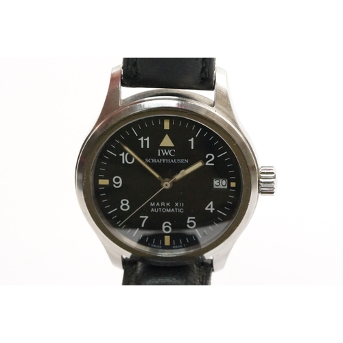 286 - IWC Mark XII automatic wristwatch having a black face with white enamelled arabic numerals to the ch... 