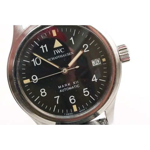 286 - IWC Mark XII automatic wristwatch having a black face with white enamelled arabic numerals to the ch... 