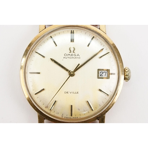 287 - Omega De Ville automatic wrist watch having a gilt face with baton markings to the chapter ring and ... 