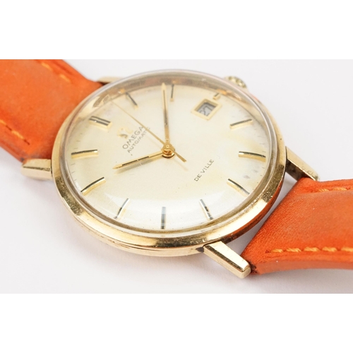 287 - Omega De Ville automatic wrist watch having a gilt face with baton markings to the chapter ring and ... 