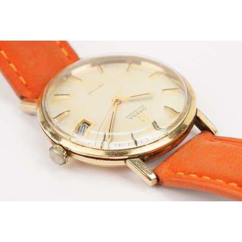 287 - Omega De Ville automatic wrist watch having a gilt face with baton markings to the chapter ring and ... 