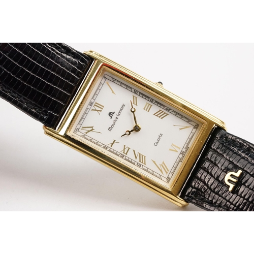 289 - Maurice Lacroix quartz wrist watch having a white face with a rectangular face with white dial and r... 