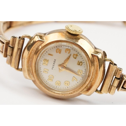 290 - Two vintage 9ct gold wrist watches to include a Peerex watch with round face and arabic numerals to ... 