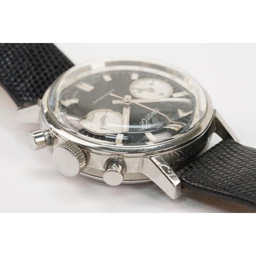 291 - Croton mid 20th Century chronograph wrist watch with reverse panda dial having a black face with two... 