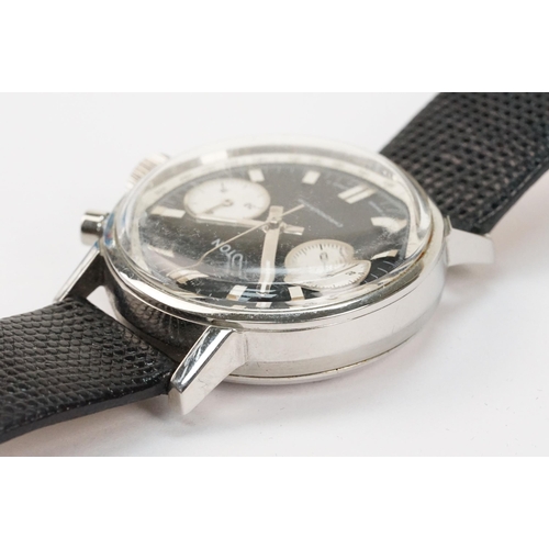 291 - Croton mid 20th Century chronograph wrist watch with reverse panda dial having a black face with two... 