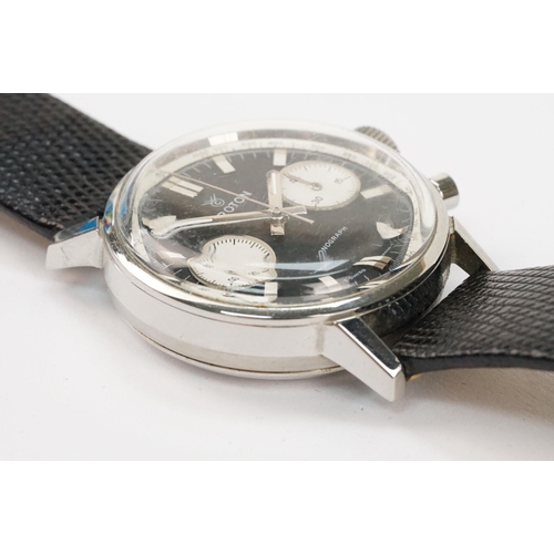 291 - Croton mid 20th Century chronograph wrist watch with reverse panda dial having a black face with two... 