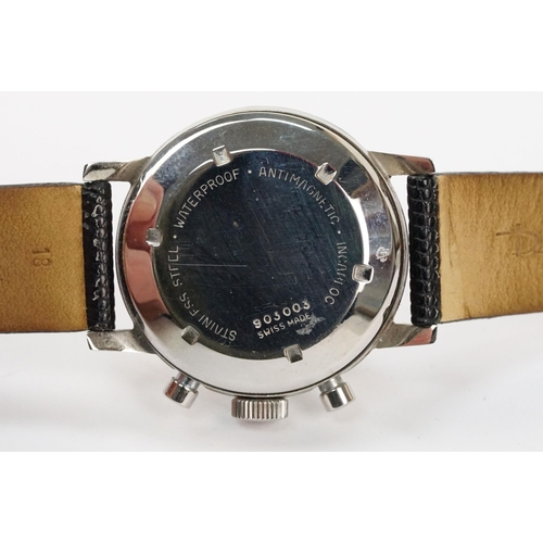 291 - Croton mid 20th Century chronograph wrist watch with reverse panda dial having a black face with two... 