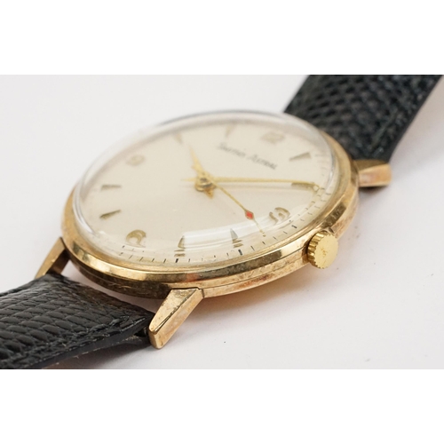 293 - 9ct gold case Smiths Astral wristwatch having a round face with triangular markings to chapter ring ... 