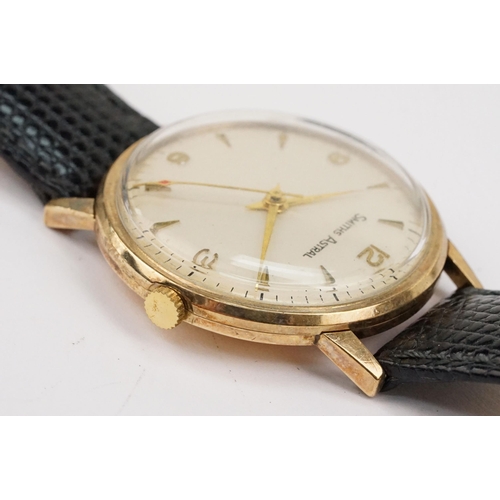 293 - 9ct gold case Smiths Astral wristwatch having a round face with triangular markings to chapter ring ... 