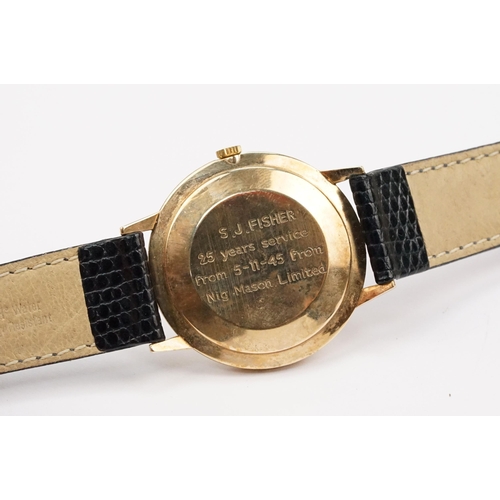 293 - 9ct gold case Smiths Astral wristwatch having a round face with triangular markings to chapter ring ... 