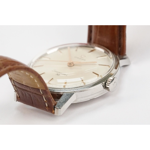 294 - Omega Seamaster 30 mid 20th Century vintage wrist watch. The watch having a silvered dial with gilt ... 