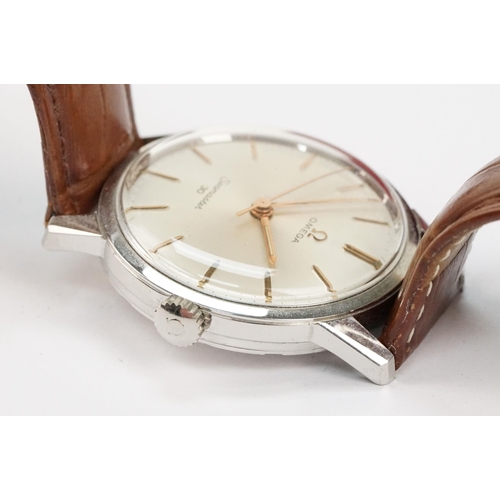 294 - Omega Seamaster 30 mid 20th Century vintage wrist watch. The watch having a silvered dial with gilt ... 