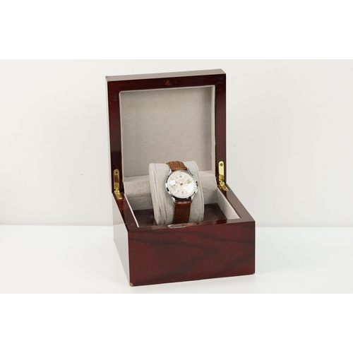 300 - Chalet chronograph mid 20th Century wrist watch having a white dial with gilt arabic numerals to the... 