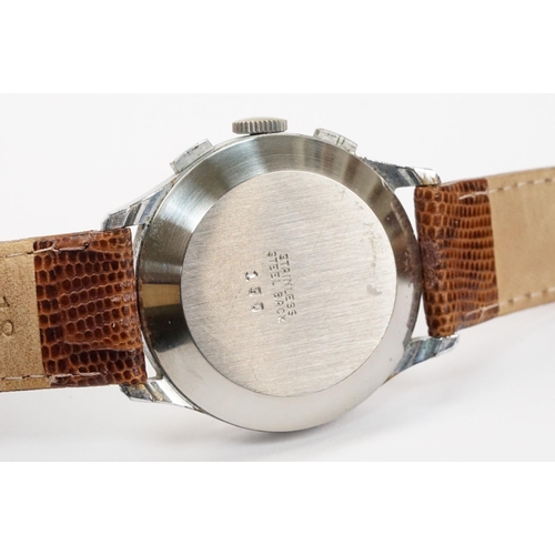 300 - Chalet chronograph mid 20th Century wrist watch having a white dial with gilt arabic numerals to the... 