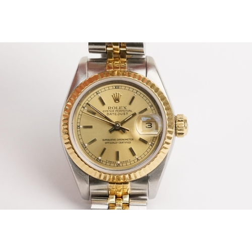 305 - Rolex oyster perpetual datejust wristwatch having a gilt face with baton markers to the chapter ring... 