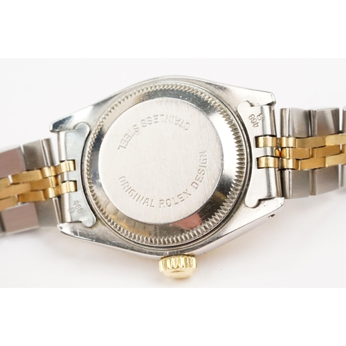 305 - Rolex oyster perpetual datejust wristwatch having a gilt face with baton markers to the chapter ring... 