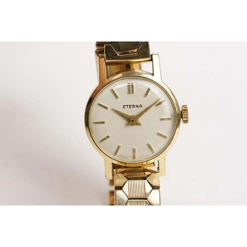 307 - 9ct gold Eterna cocktail watch having a round face with baton markers to the chapter ring on a 9ct g... 