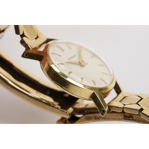 307 - 9ct gold Eterna cocktail watch having a round face with baton markers to the chapter ring on a 9ct g... 