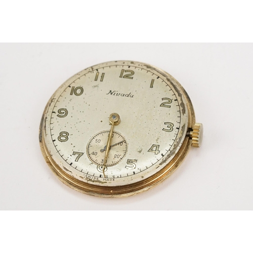 311 - 9ct gold Nivada wrist watch having a round face with arabic numerals to the chapter ring and subsidi... 