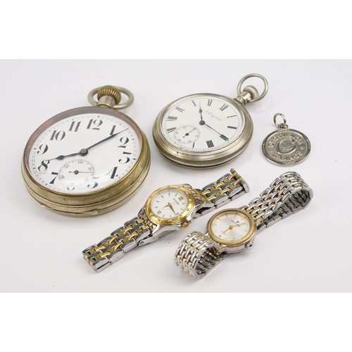 313 - Group of watches to include a goliath pocket watch with white enamel face and arabic numerals to the... 