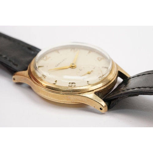 315 - Garrard 9ct gold mid Century wrist watch having a cream dial with arabic and baton markers to the ch... 