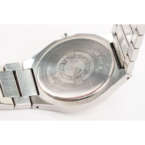 316 - Longines stainless steel wrist watch having a round face with white dial, baton markings to the chap... 