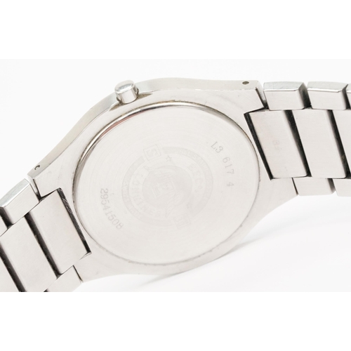 316 - Longines stainless steel wrist watch having a round face with white dial, baton markings to the chap... 