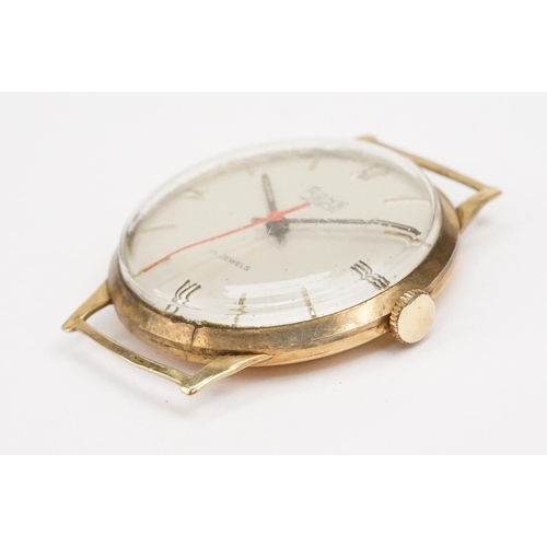 321 - 9ct gold Rone incabloc 17 jewels wrist watch having a round face with arabic numerals to the chapter... 