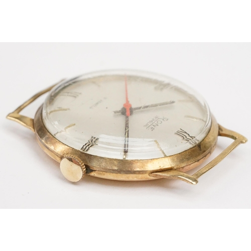 321 - 9ct gold Rone incabloc 17 jewels wrist watch having a round face with arabic numerals to the chapter... 