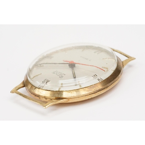 321 - 9ct gold Rone incabloc 17 jewels wrist watch having a round face with arabic numerals to the chapter... 