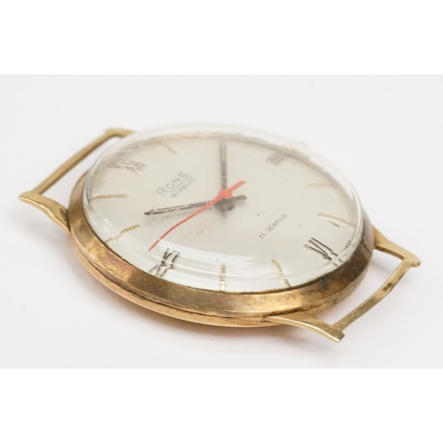 321 - 9ct gold Rone incabloc 17 jewels wrist watch having a round face with arabic numerals to the chapter... 