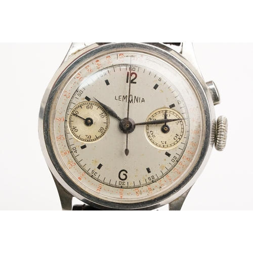 325 - 1930s Lemania wrist watch having a silvered dial with arabic and baton markers to the chapter ring, ... 