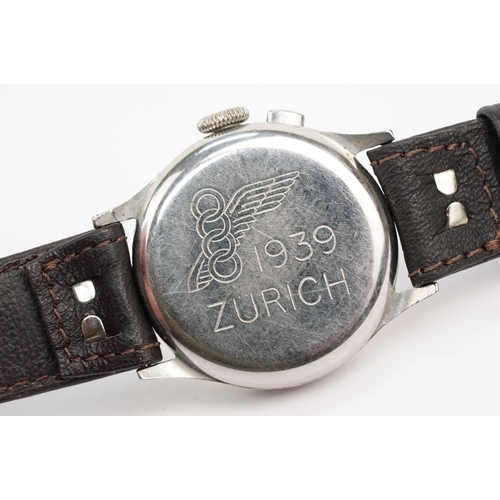 325 - 1930s Lemania wrist watch having a silvered dial with arabic and baton markers to the chapter ring, ... 