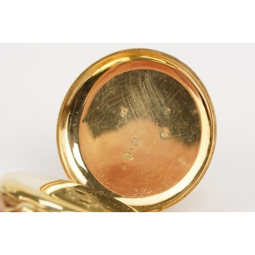 329 - 18ct gold open face pocket watch having a gilt face with engine turned and floral details and subsid... 