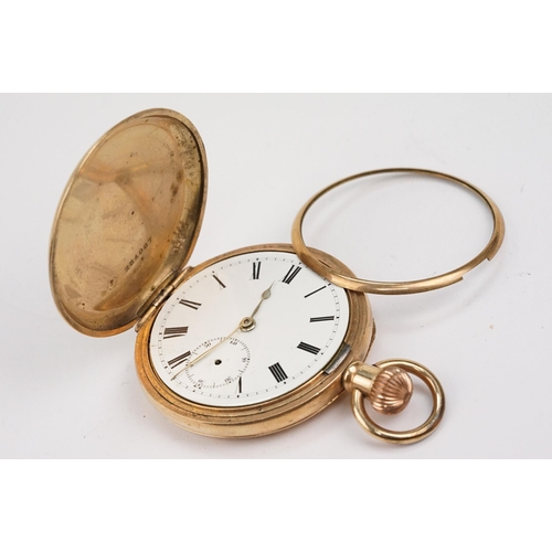 332 - Group of three pocket watches to include a full hunter gold plated pocket watch with a white enamell... 