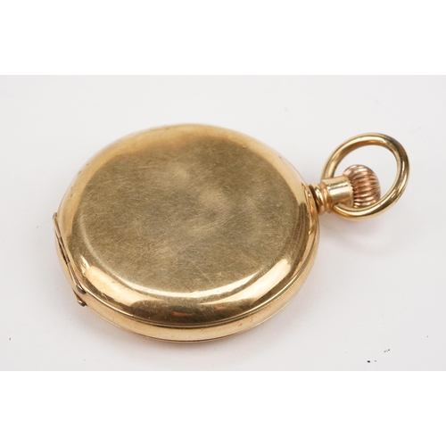 332 - Group of three pocket watches to include a full hunter gold plated pocket watch with a white enamell... 