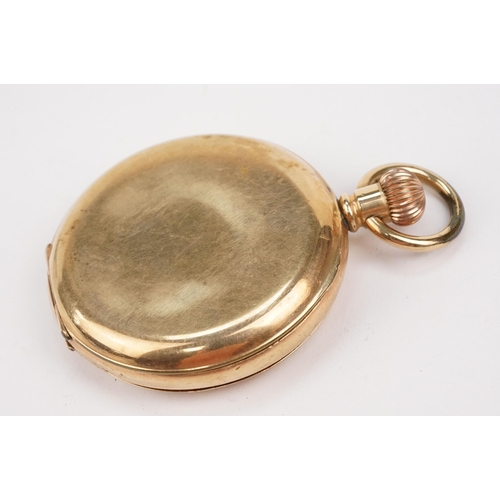 332 - Group of three pocket watches to include a full hunter gold plated pocket watch with a white enamell... 