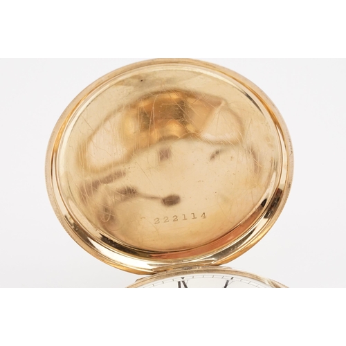 333 - 9ct gold Waltham full hunter pocket watch having a white enamelled face with roman numerals to the c... 