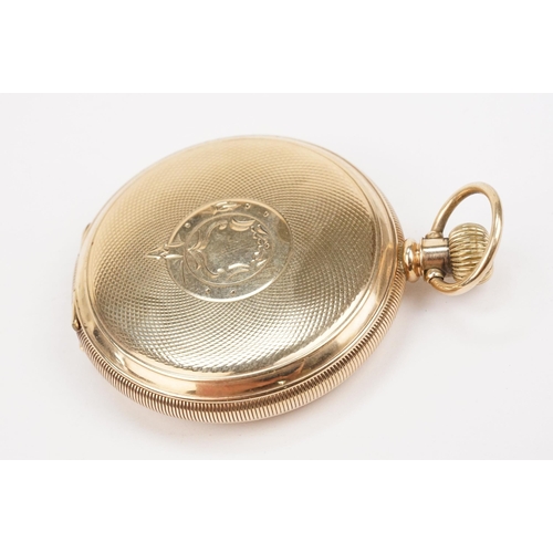 333 - 9ct gold Waltham full hunter pocket watch having a white enamelled face with roman numerals to the c... 