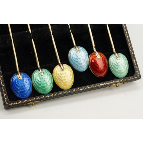 365 - Mid 20th Century 1950s silver and enamel teaspoons. Each spoon with a coloured enamel to bowl and co... 